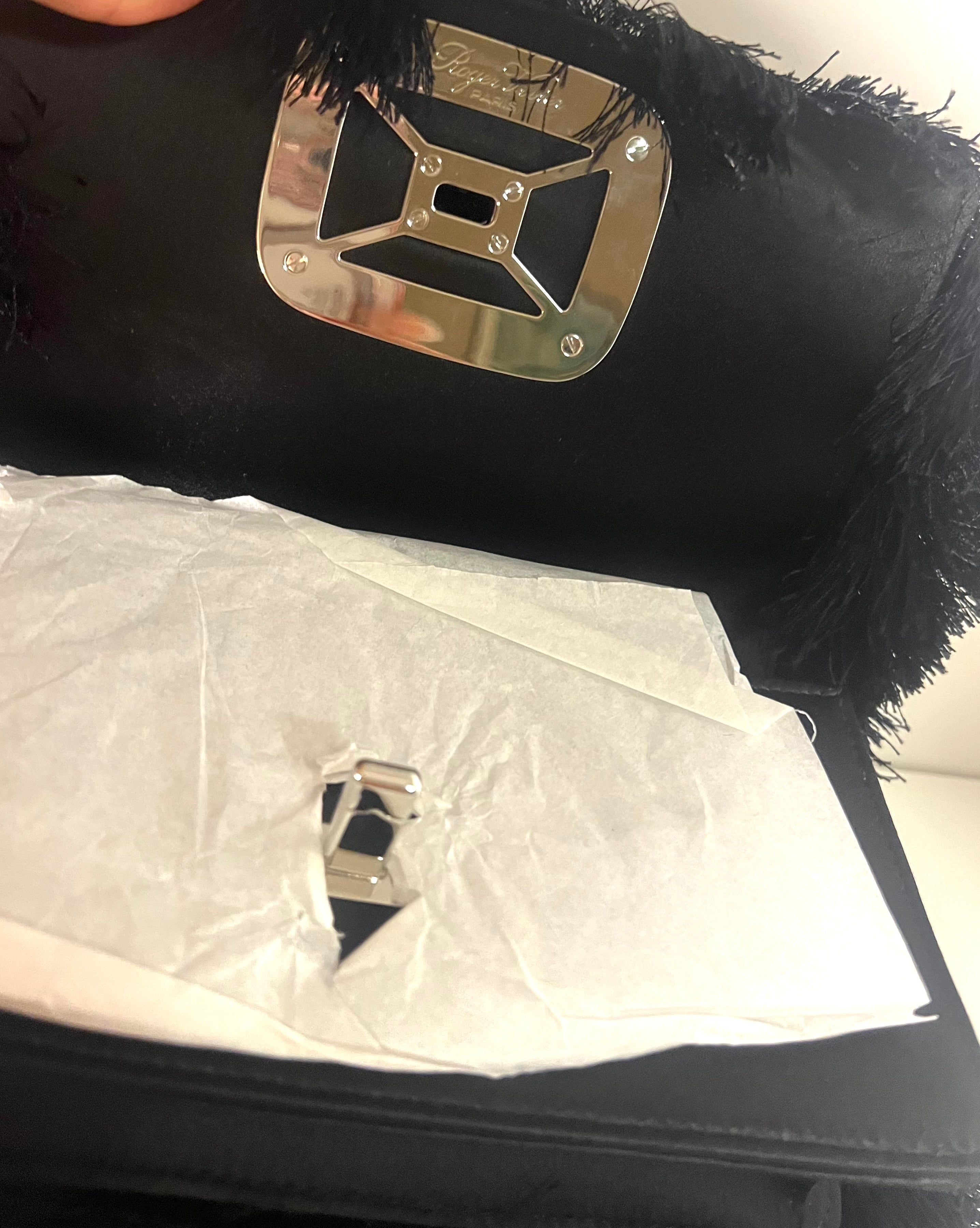 Roger Vivier Black faux fur satin choc strass mini bag CHIC BOUTIQUE