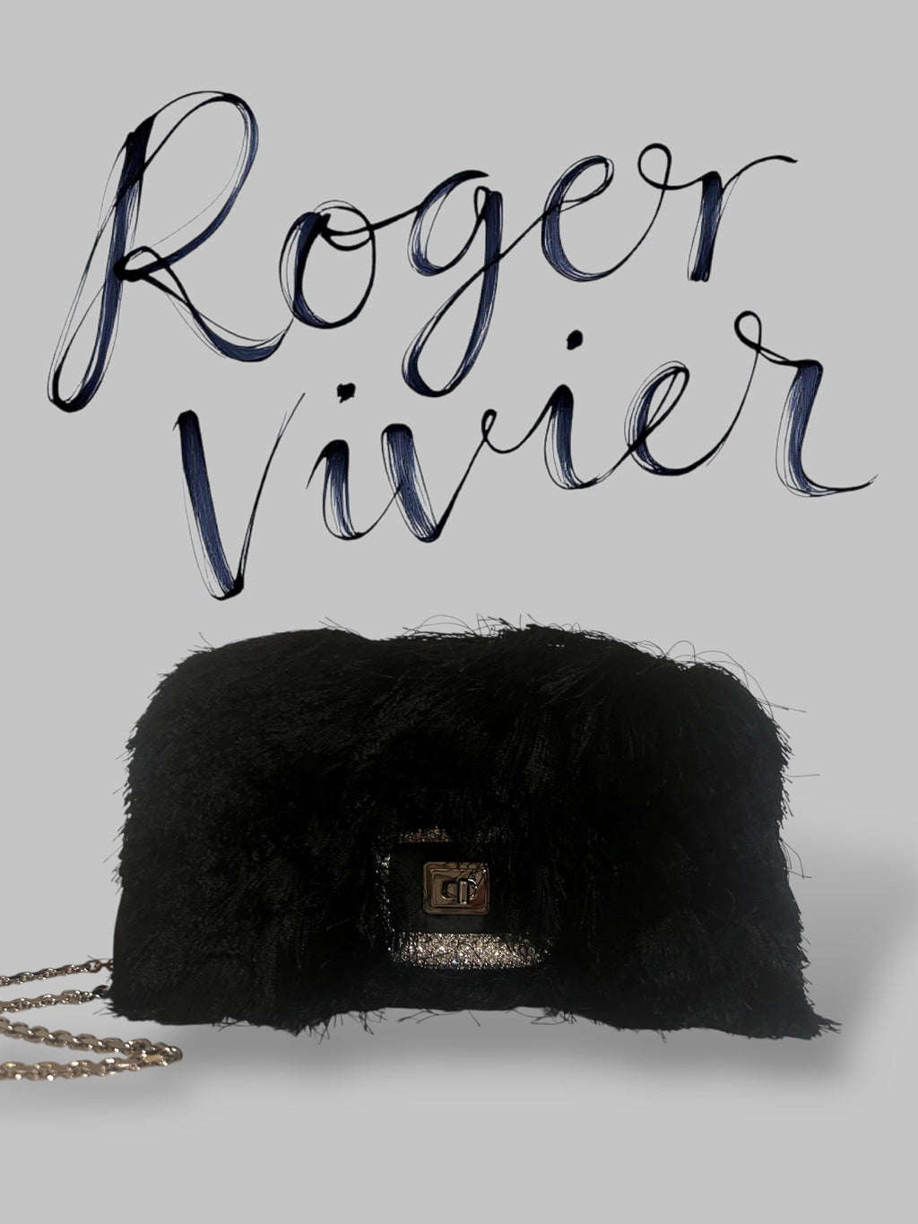 Roger Vivier Black faux fur satin choc strass mini bag CHIC BOUTIQUE