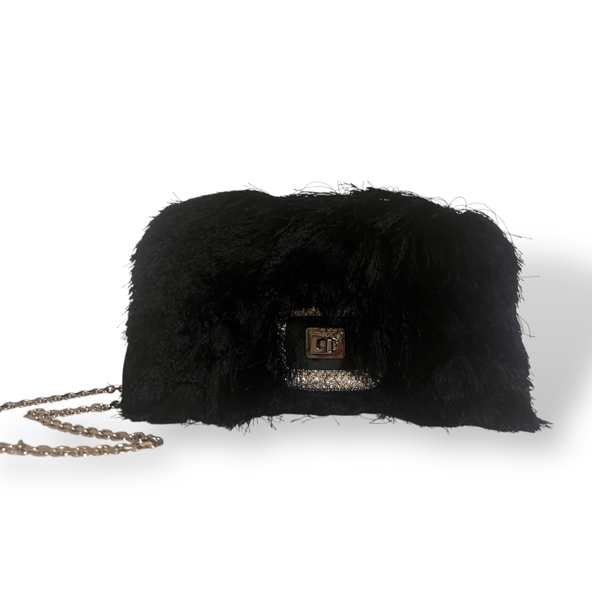 Roger Vivier Black faux fur satin choc strass mini bag CHIC BOUTIQUE